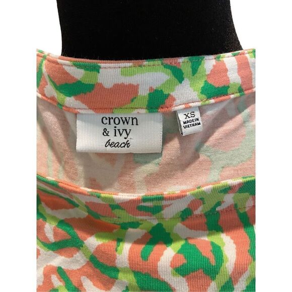 Crown & Ivy Beach Long Sleeve Pink/Coral and Green XS Mini Dress - Picture 4 of 5